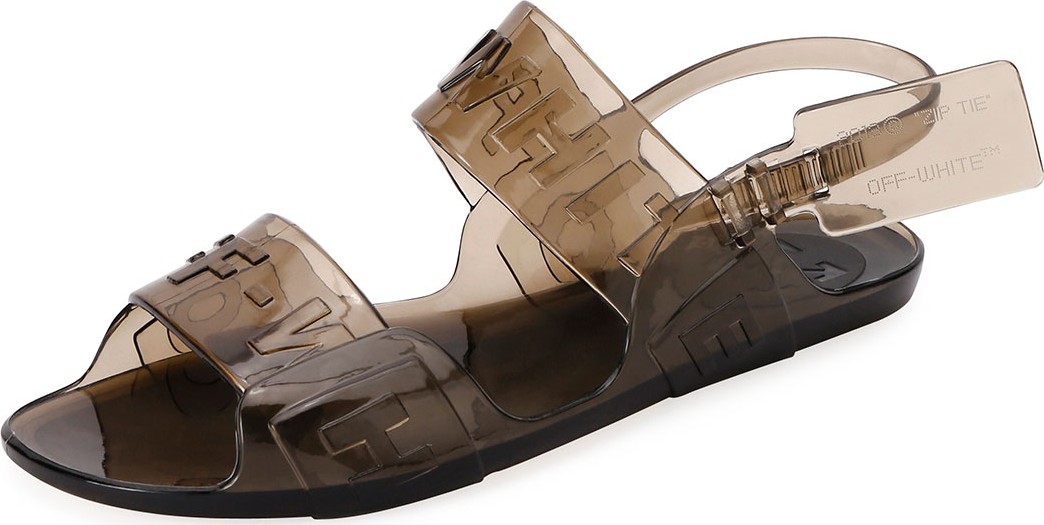 Off White Zip Tie Jelly Sandals