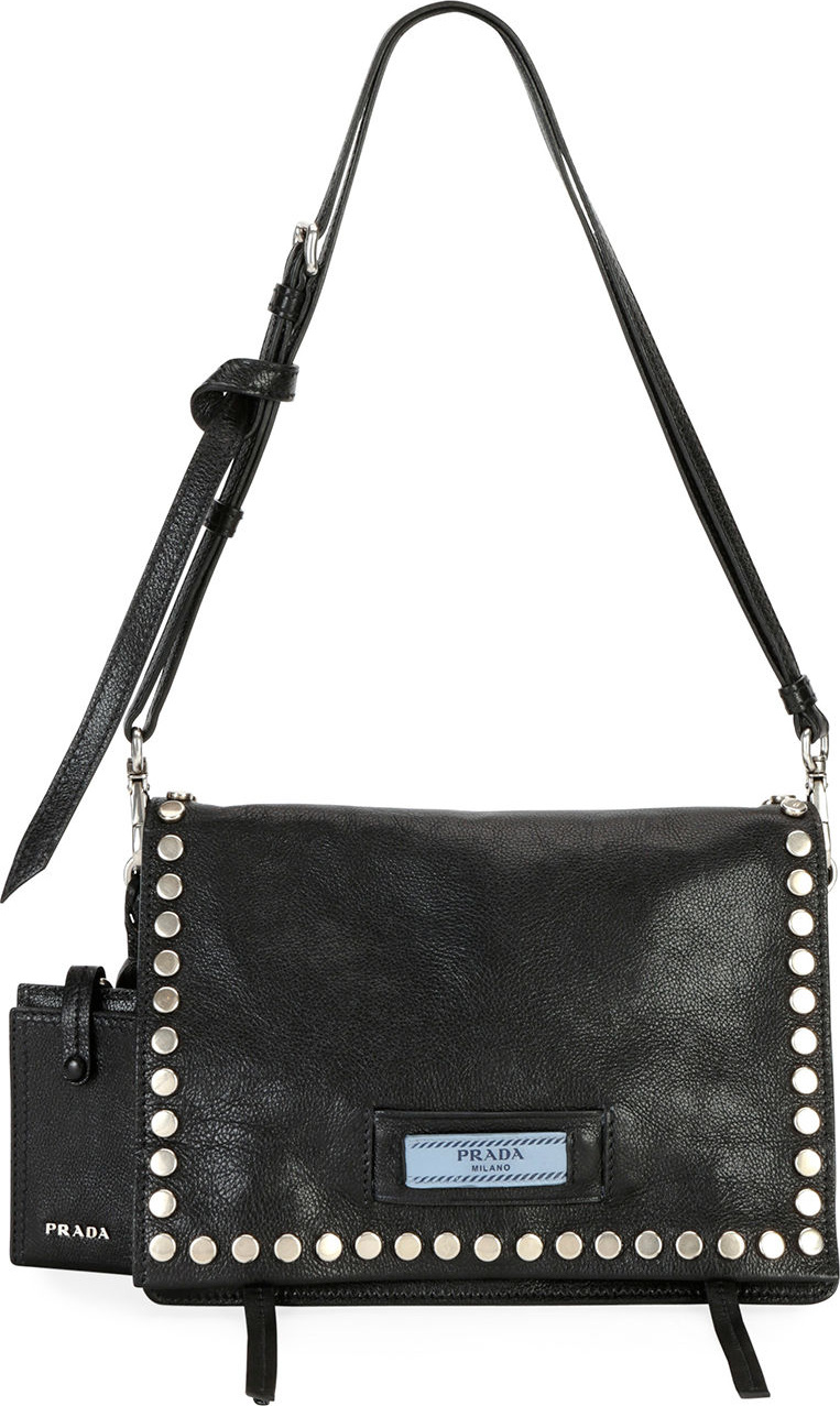 Prada Small Studded Glace Calf Etiquette Shoulder Bag