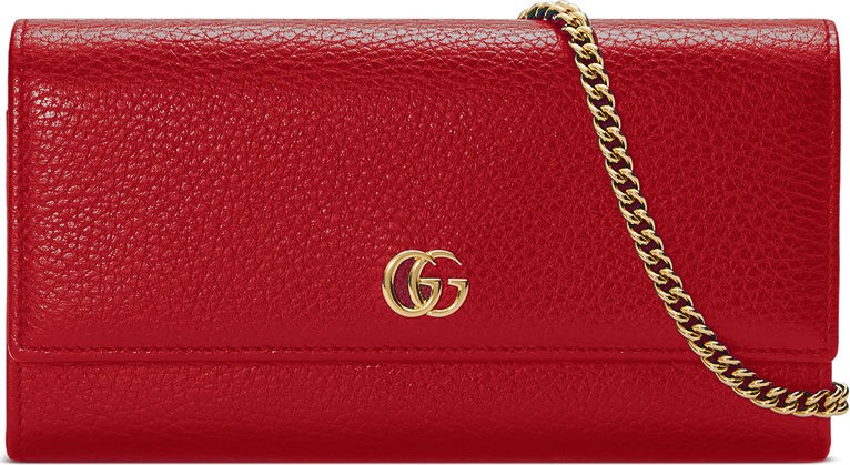 Gucci Petite GG Marmont Leather Flap Wallet on a Chain