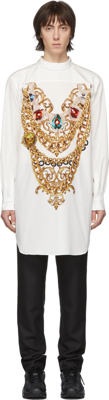 Comme Des Garçons Homme Plus White C-Pattern Pearl Embroidery Shirt