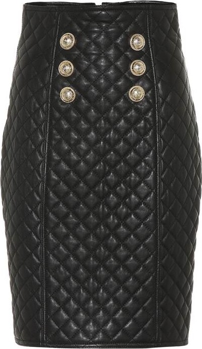 Balmain Quilted leather skirt