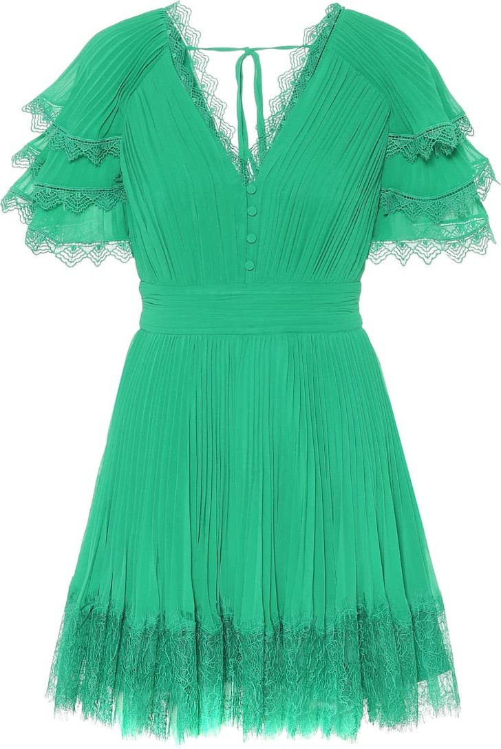 Self Portrait Lace-trimmed chiffon minidress