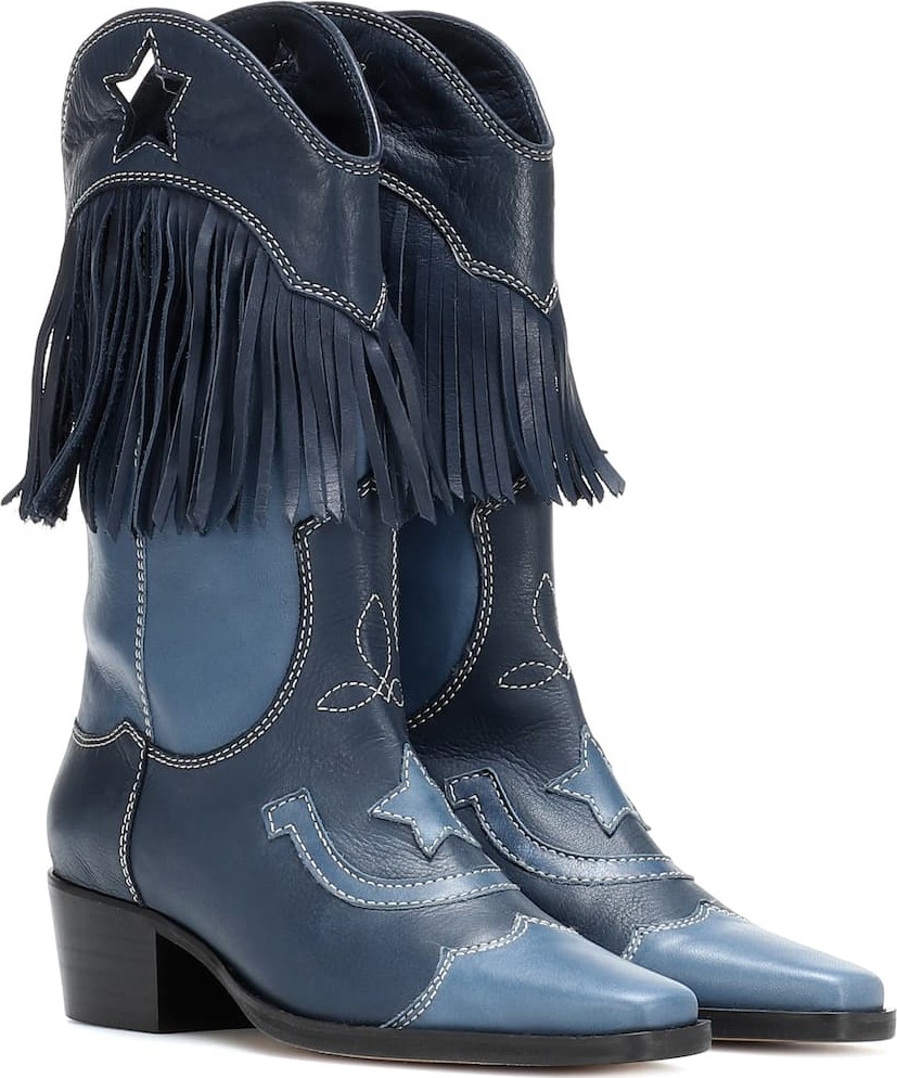 Ganni Texas Fringes leather cowboy boots