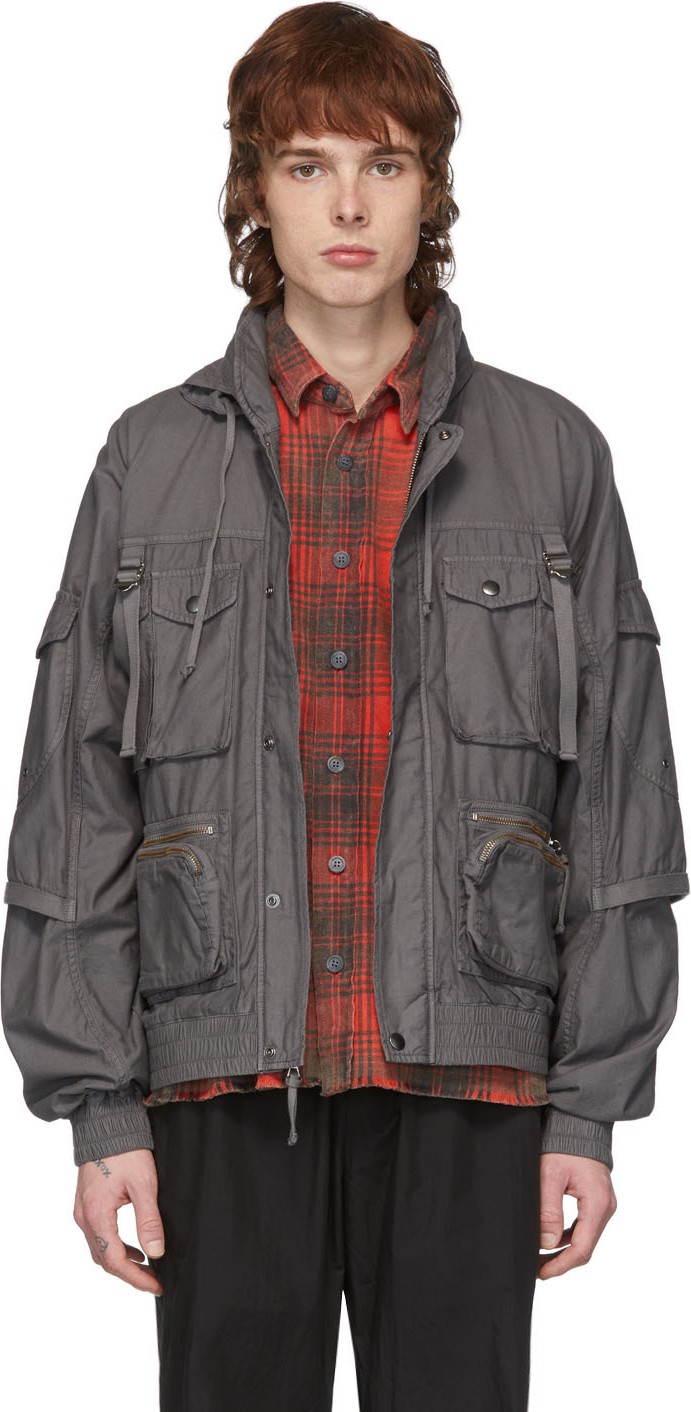 John Elliott Grey Sateen Canopy Bomber Jacket