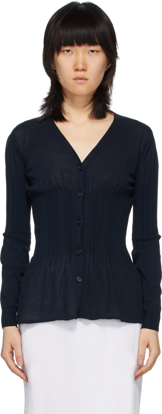 Nina Ricci Navy Pleated Waist Cardigan