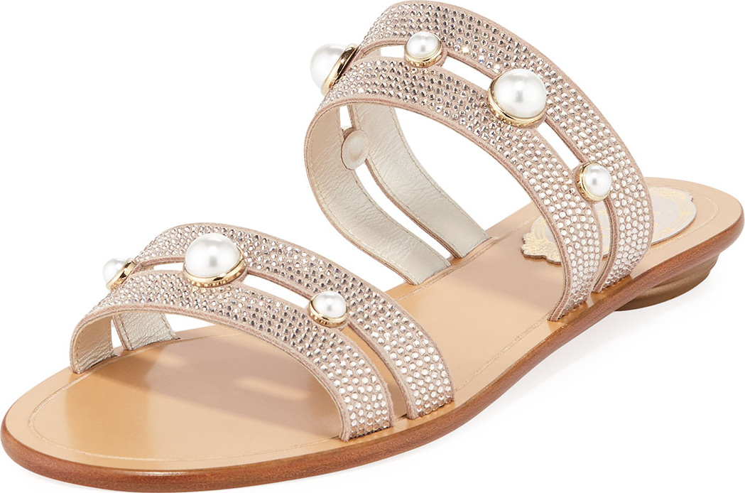 Rene Caovilla Akiko Flat Embellished Slide Sandals