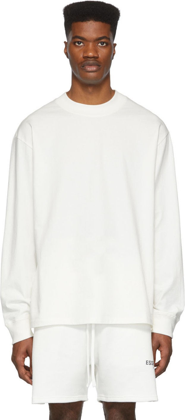 Essentials White Reflective Logo Long Sleeve T-Shirt