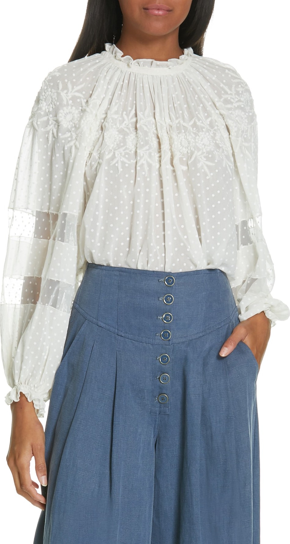 Ulla Johnson Nanon Embroidered Silk Blouse