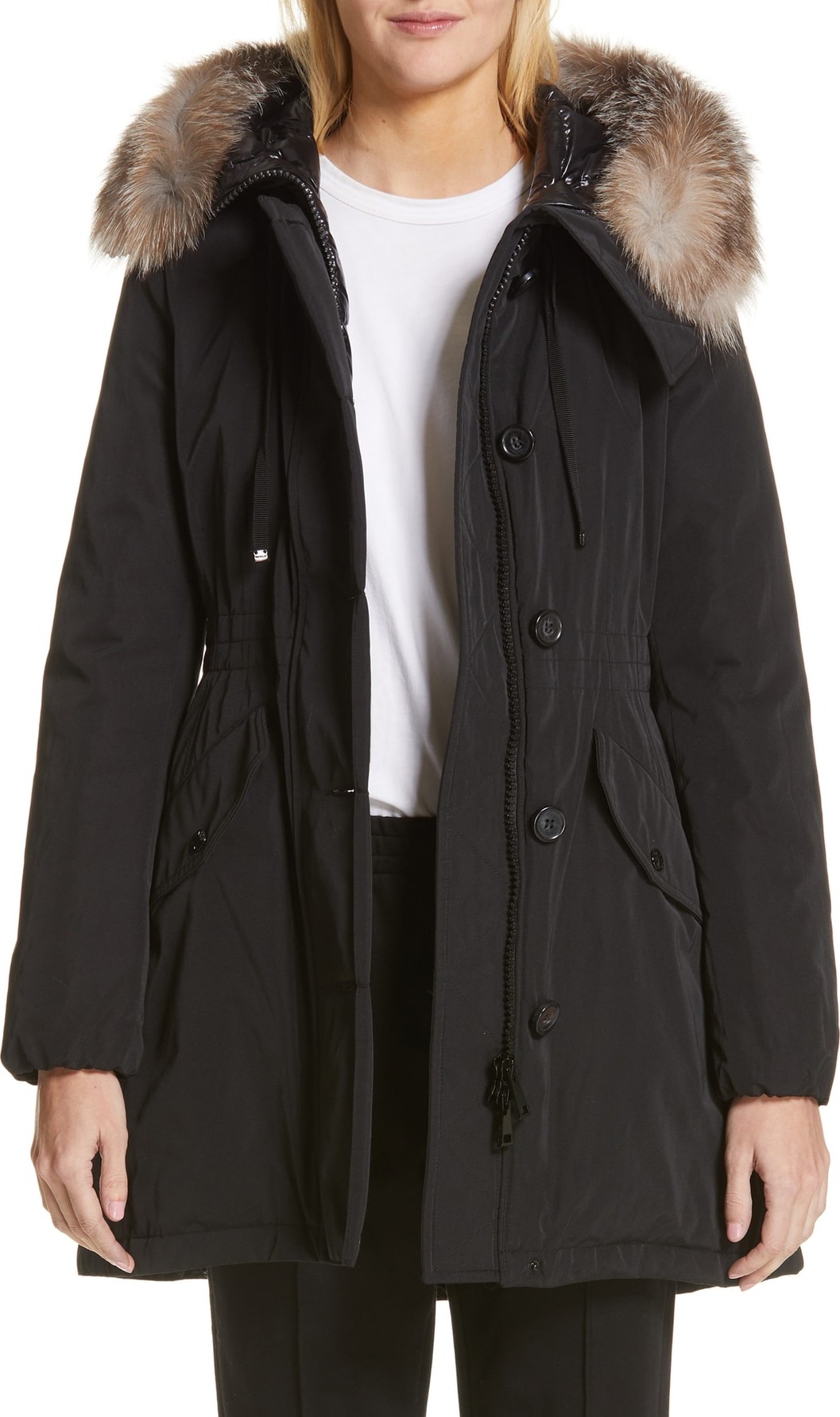 Moncler Monticole Hooded Down Coat with Removable Genuine Fox Fur Trim