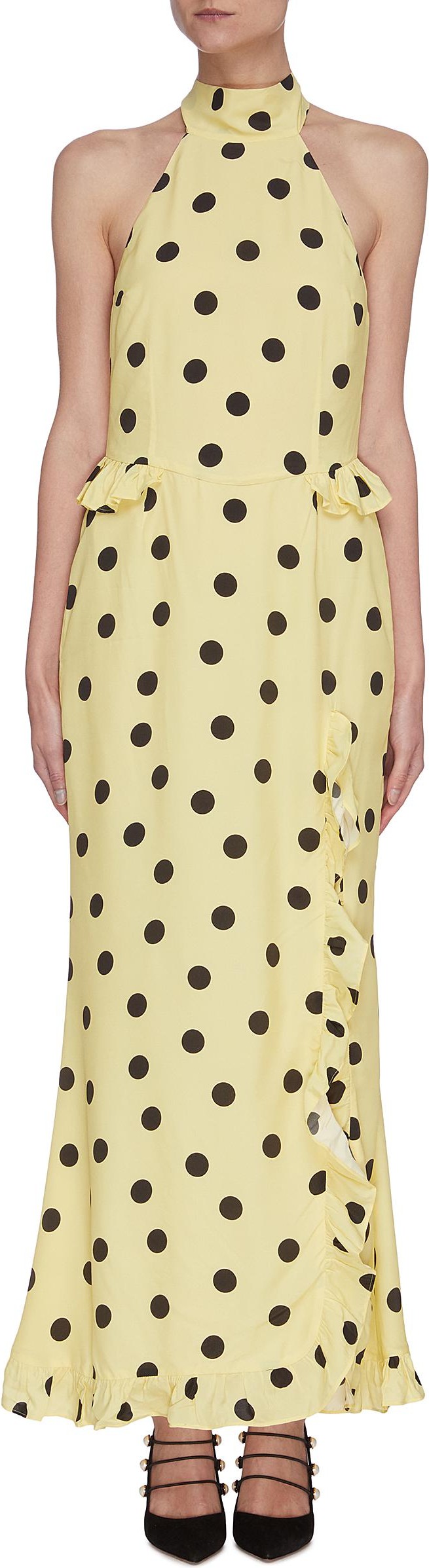 De La Vali 'Mississippi' halter neck polka dot satin maxi dress