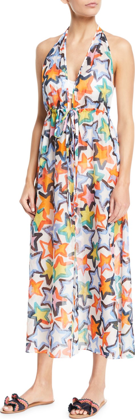 MILLY Katrina Printed Halter Maxi Coverup Dress