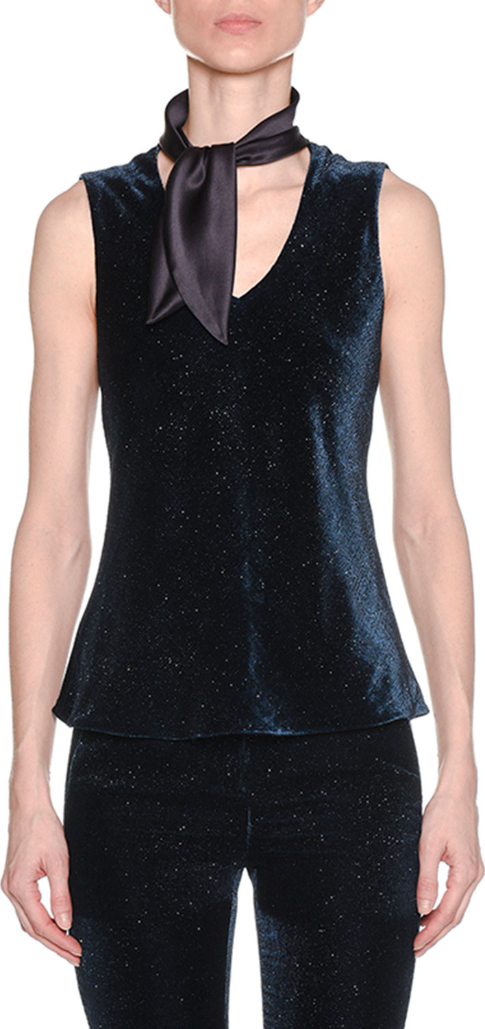Giorgio Armani V-Neck Sleeveless Glitter Velvet w/ Scarf