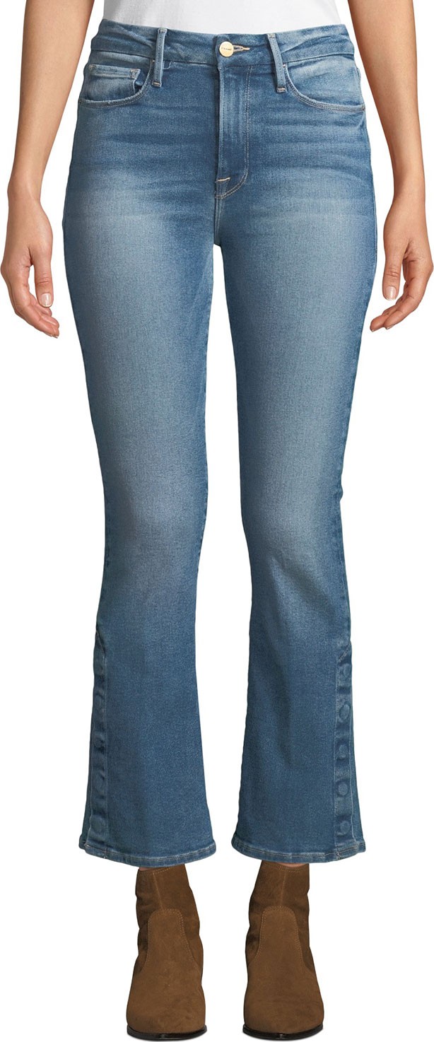 FRAME DENIM Le Crop Mini Boot-Cut Jeans with Snap Hem