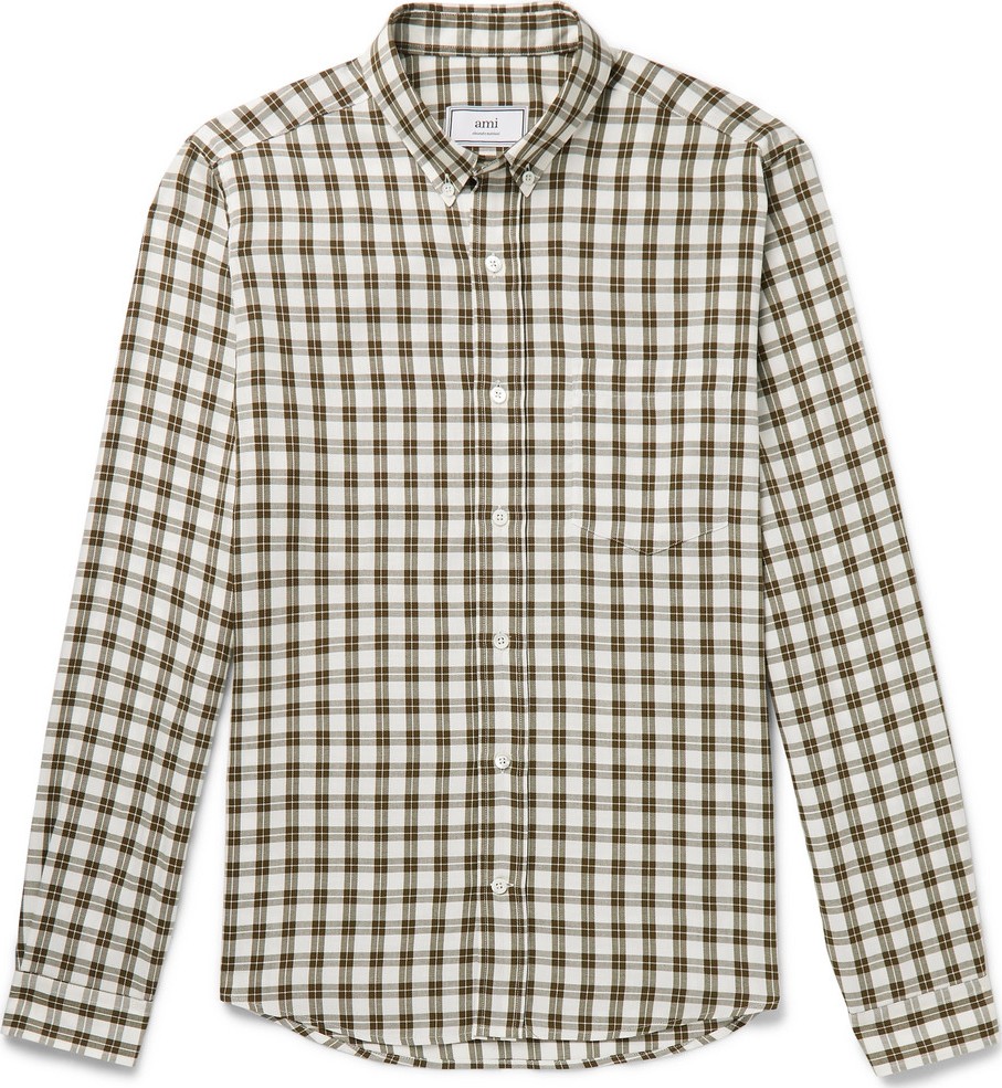 AMI Slim-Fit Button-Down Collar Checked Woven Shirt