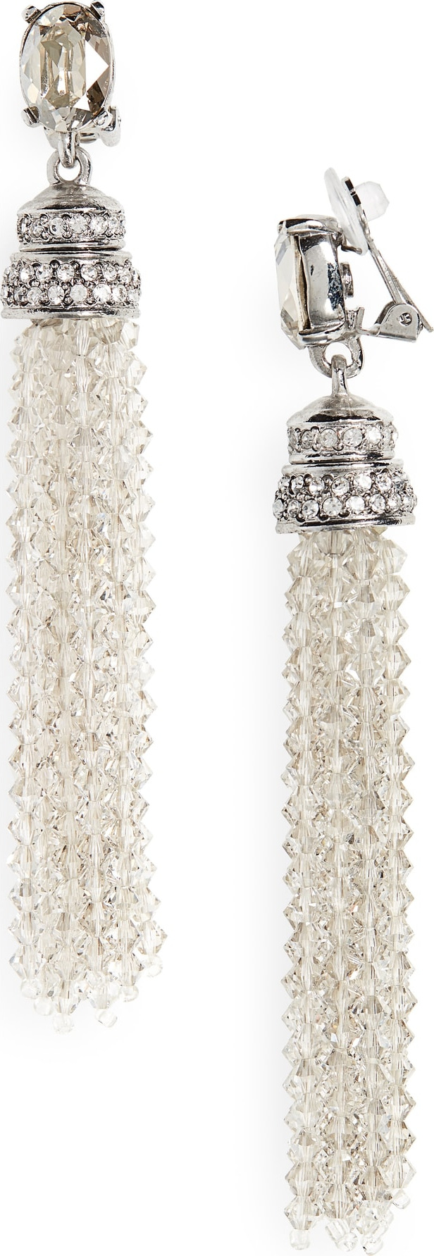 Oscar De La Renta Crystal Tassel Drop Clip Earrings