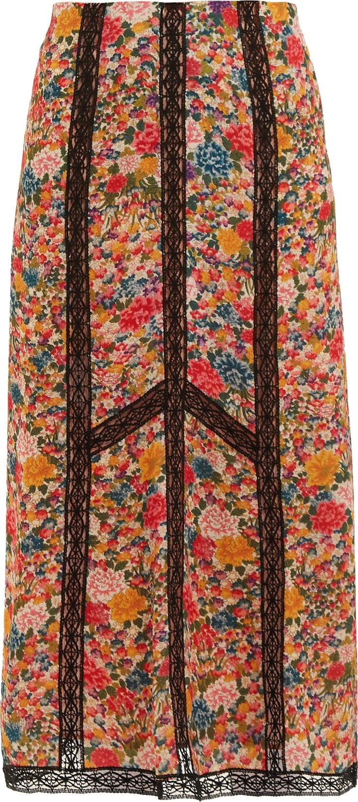Etro Lace-insert floral-print crepe skirt