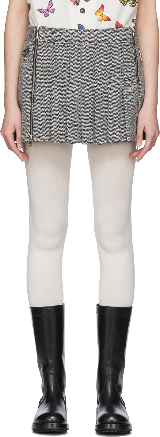 We11done Grey Zip Detail Pleated Miniskirt