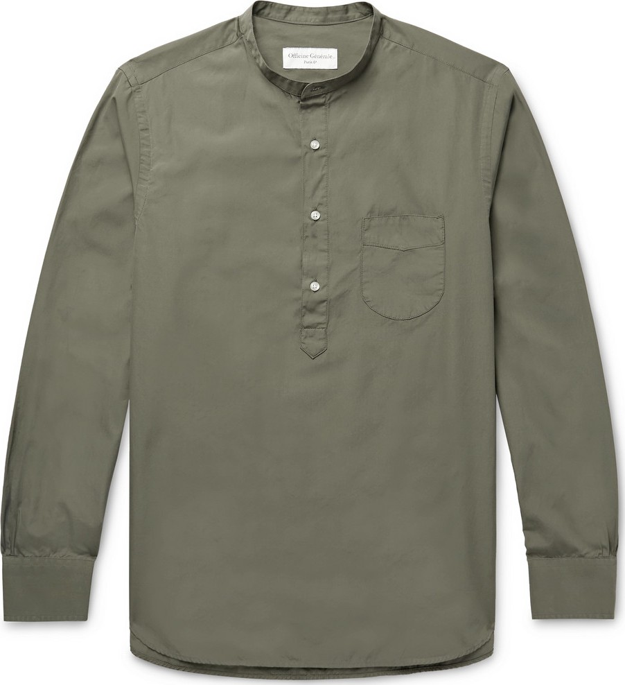 Officine Générale Auguste Slim-Fit Grandad-Collar Cotton-Poplin Half-Placket Shirt