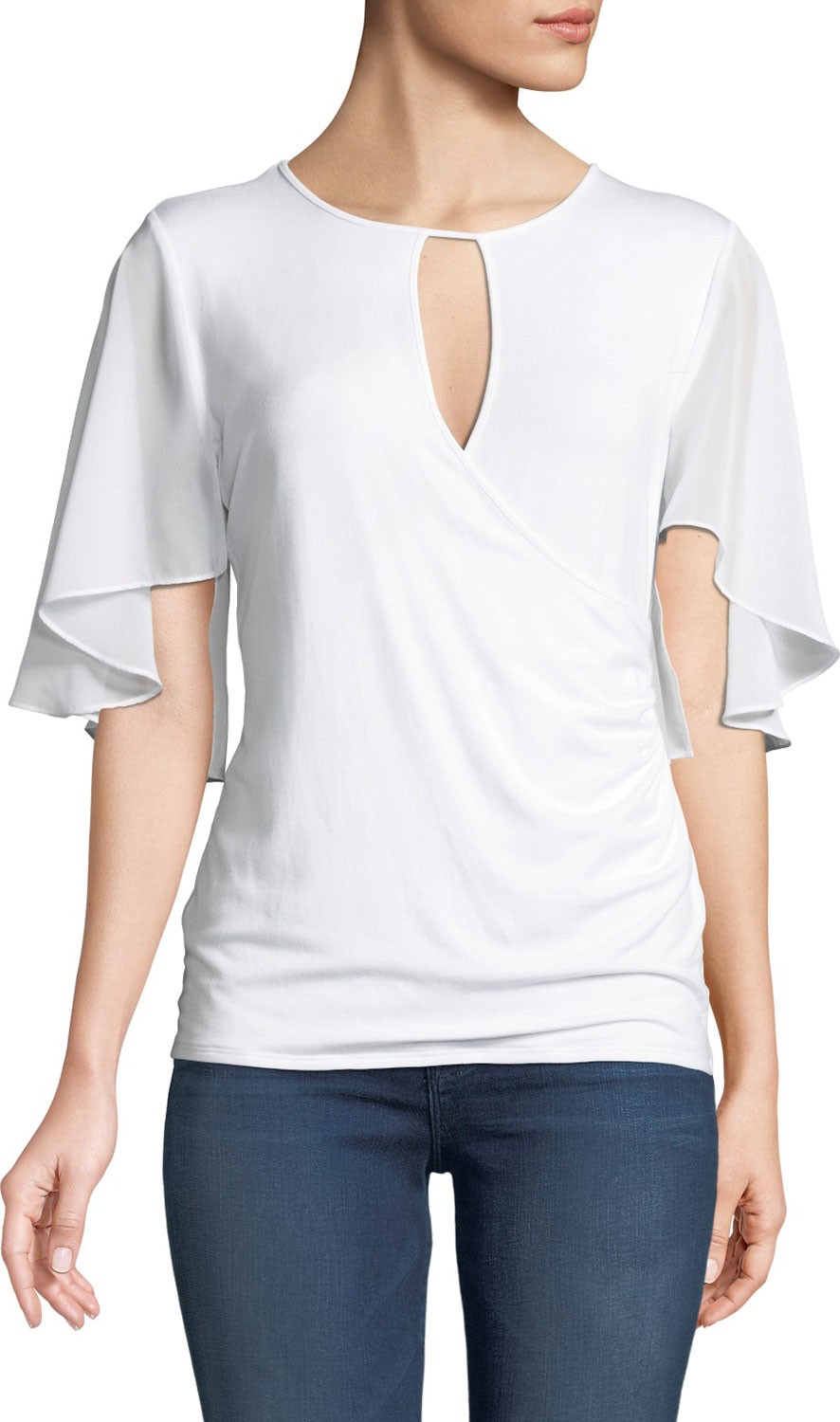 Elie Tahari Devyn Flutter-Sleeve Knit Top