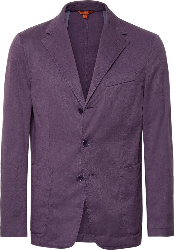 Barena Purple Slim-Fit Unstructured Stretch Linen and Cotton-Blend Blazer