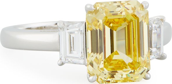 Fantasia by DeSerio Emerald-Cut Canary CZ Ring