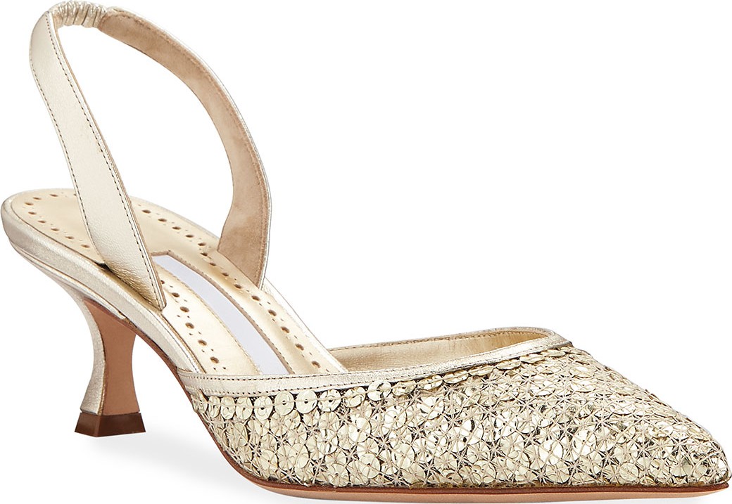 Manolo Blahnik Carolmour Sequined Metallic Slingback Pumps