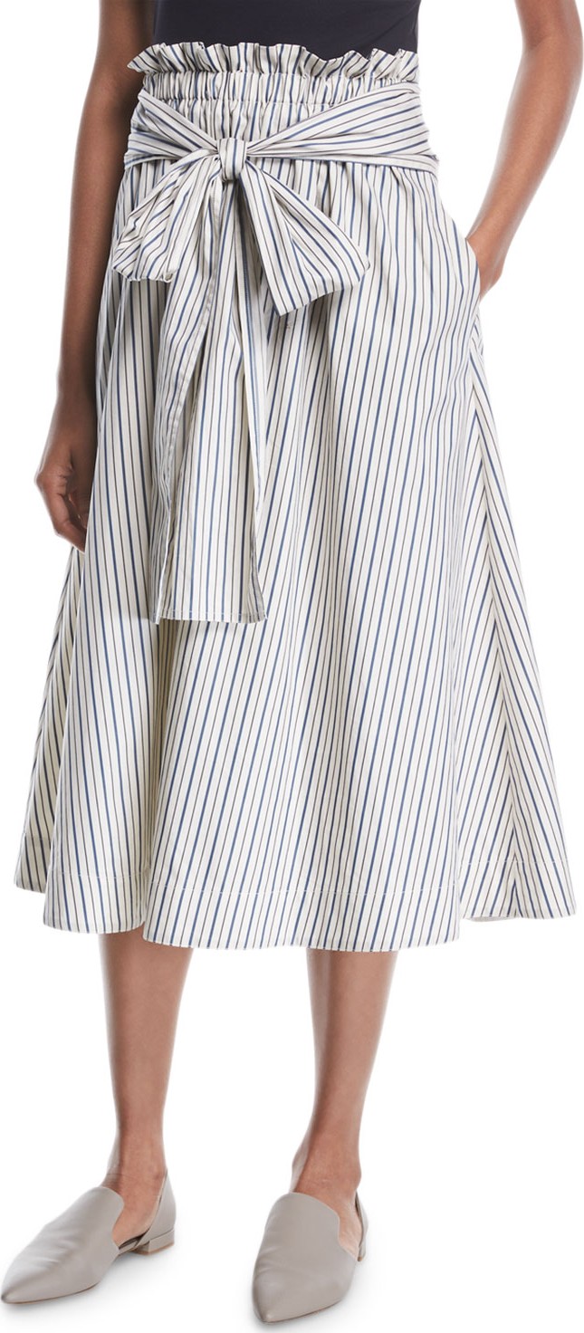 Rosetta Getty Wrap-Panel Striped Poplin Flared Midi Skirt