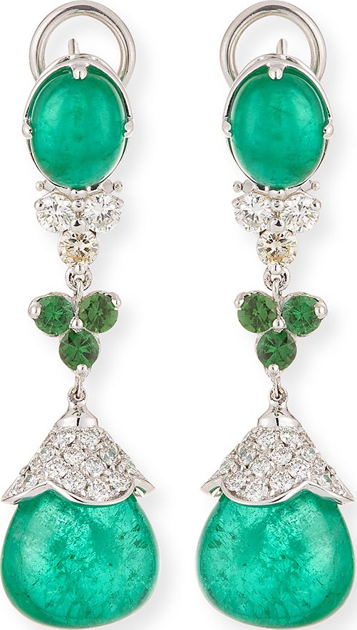 Andreoli 18k White Gold Emerald & Tsavorite Drop Earrings