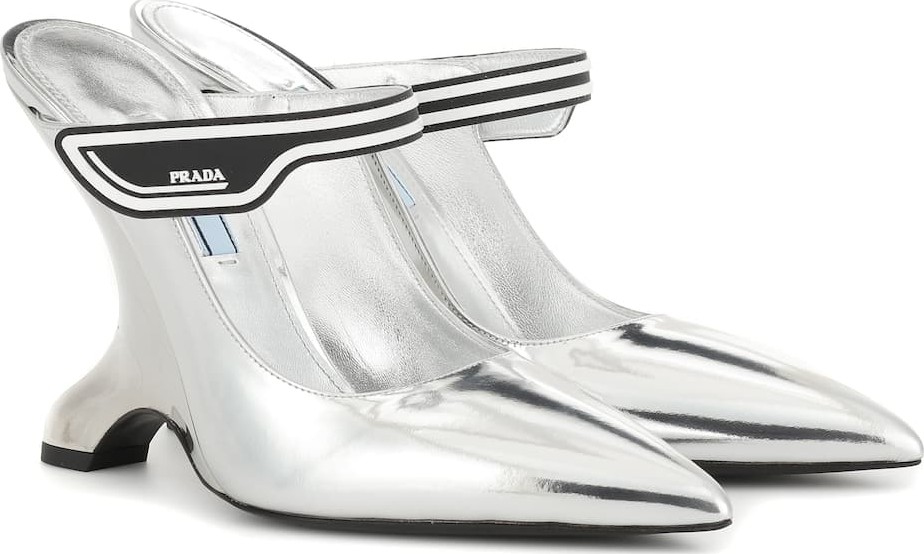 Prada Metallic leather mules
