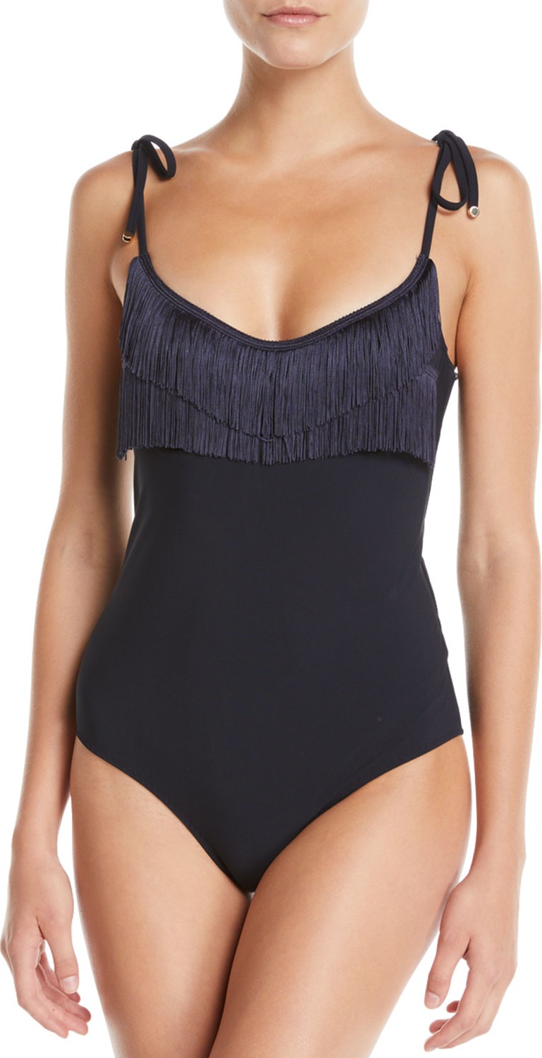 Stella McCartney Fringes Tie-Shoulder One-Piece Swimsuit