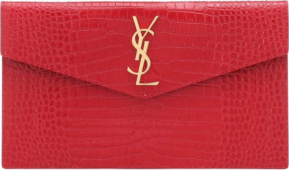 Saint Laurent Uptown croc-effect leather clutch