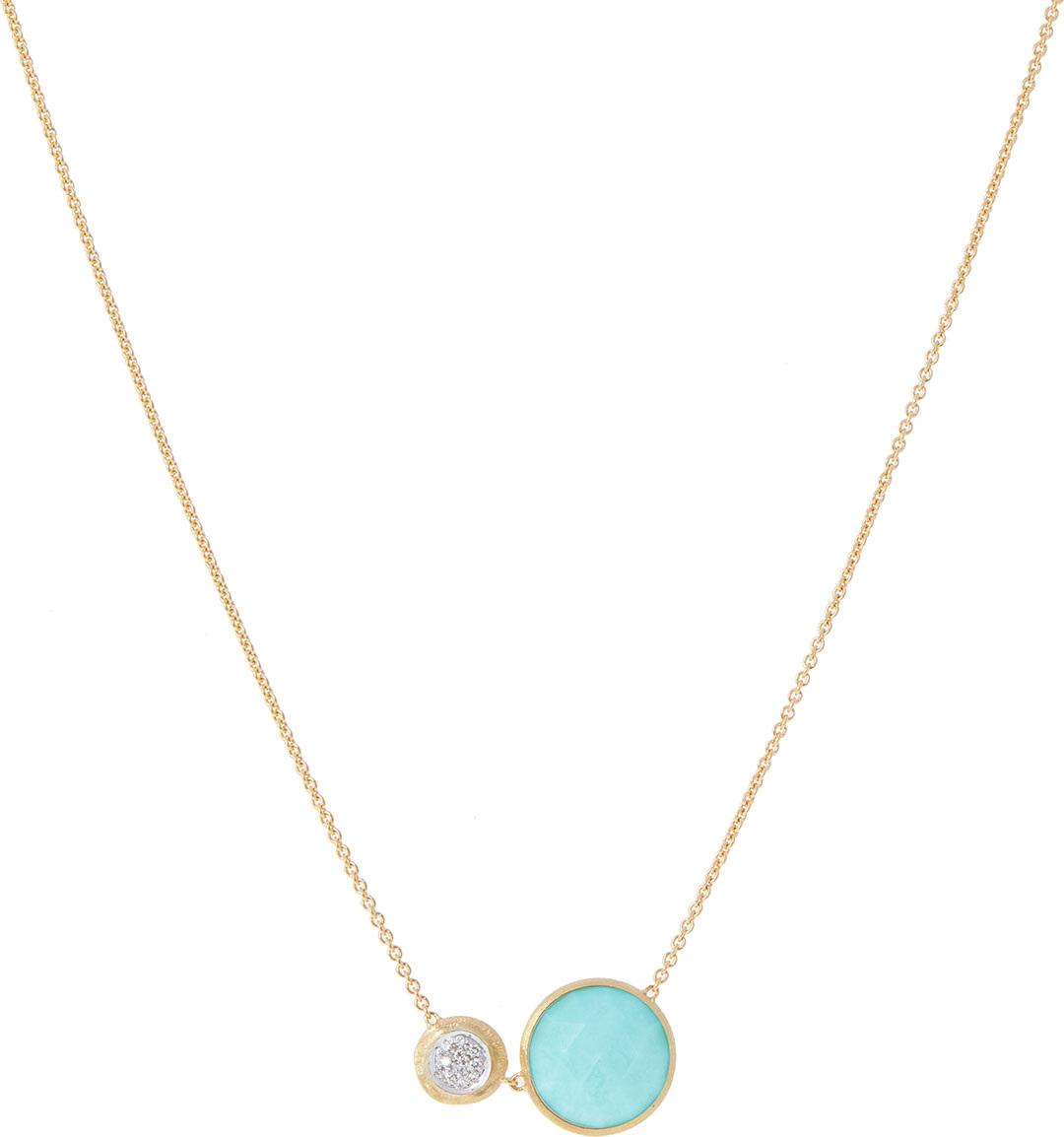 Marco Bicego 18k Jaipur Two-Stone Necklace, Turquoise/Diamonds