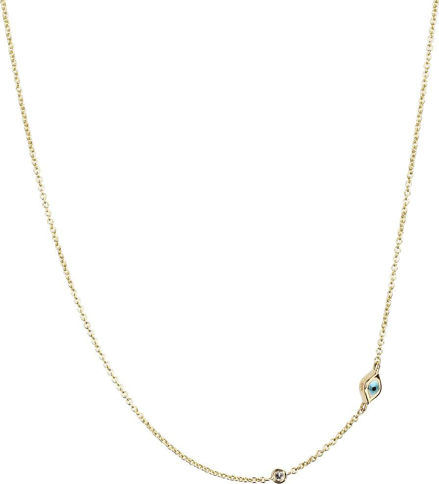 Sydney Evan Mini Evil Eye 14kt yellow gold and white diamond necklace