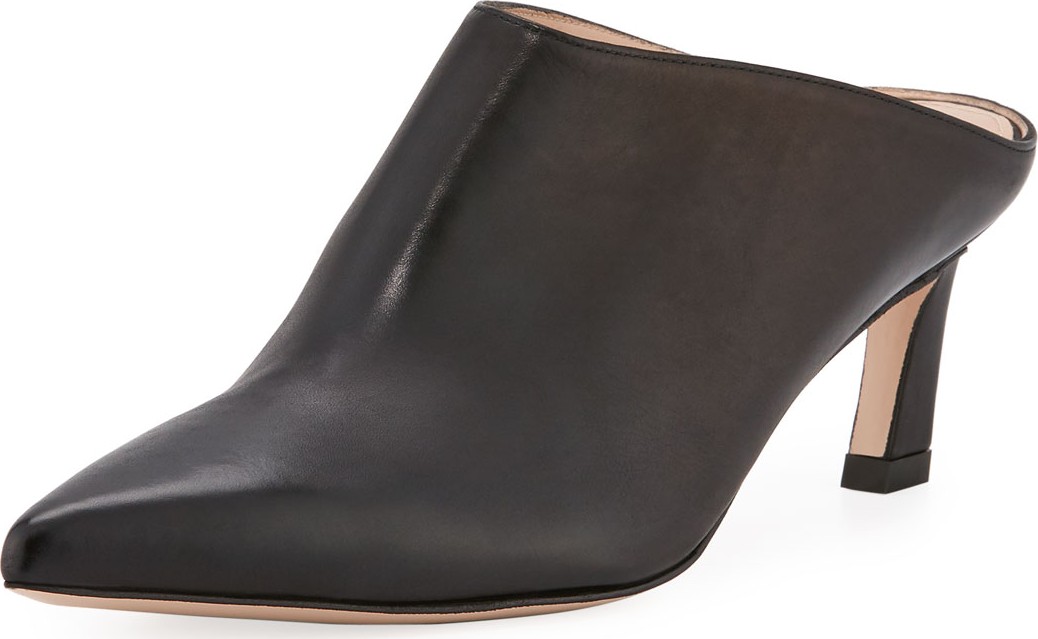 Stuart Weitzman Mira Kitten-Heel Leather Mule