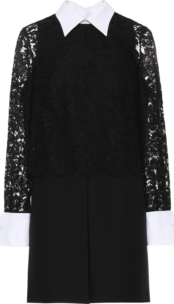 Valentino Lace-sleeved wool and silk dress