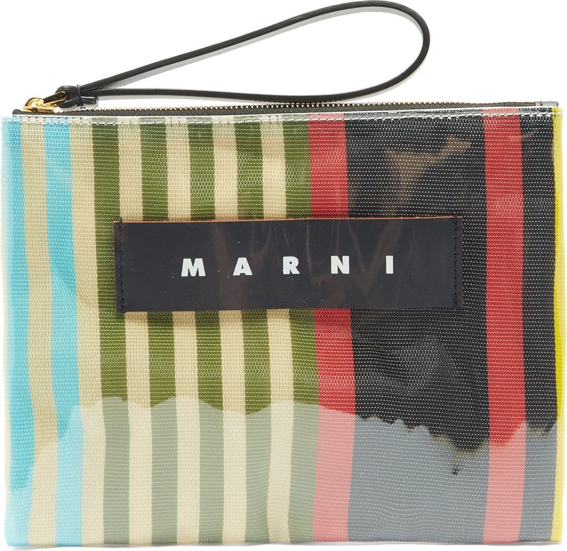 Marni Leather-trimmed striped PVC pouch