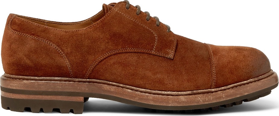 Brunello Cucinelli Cap-Toe Burnished-Suede Derby Shoes