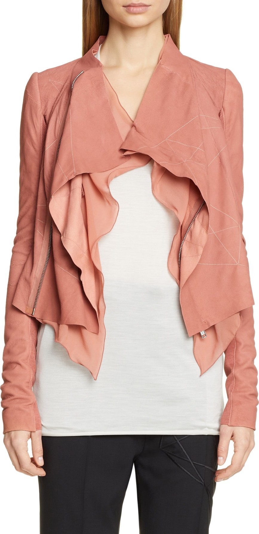 Rick Owens Drape Lapel Leather Biker Jacket