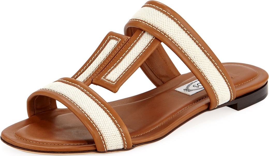 Tod's Mixed Canvas and Leather Sandals