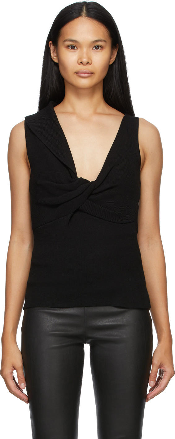 Alexander McQueen - Black Wool Twisted V-Neck Tank Top