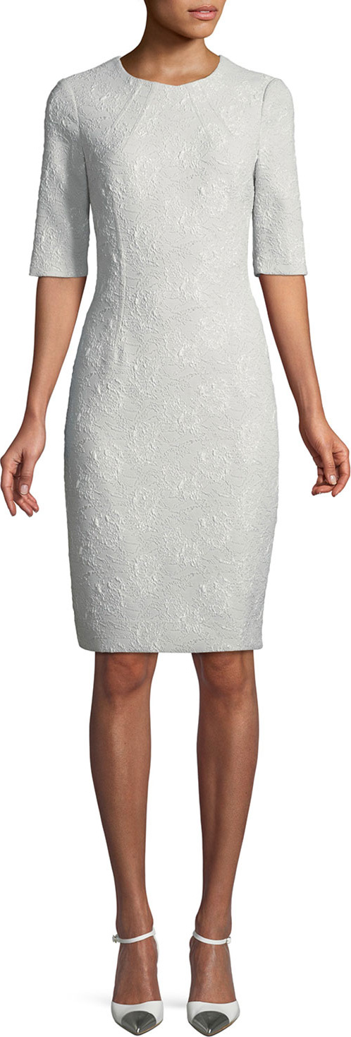 Rickie Freeman for Teri Jon Jacquard Short-Sleeve Sheath Dress