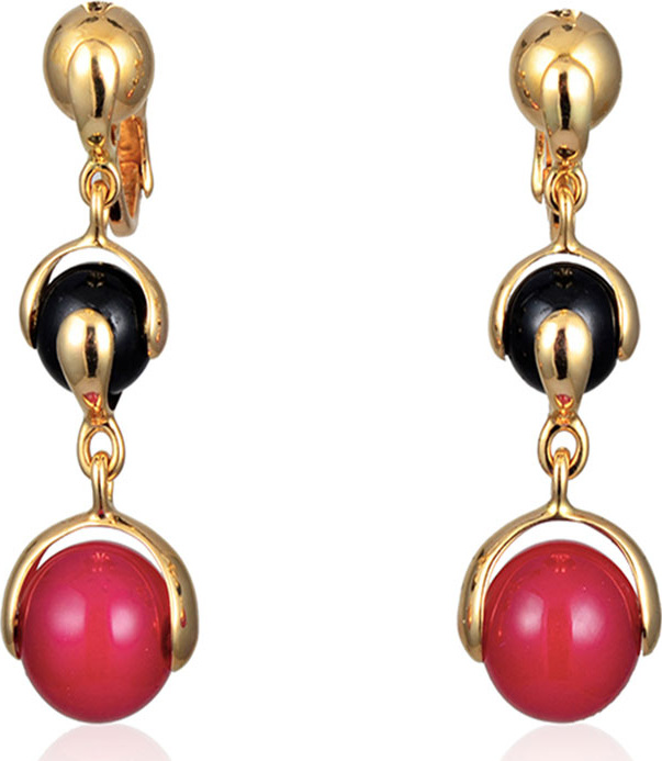 Marina B Red Agate & Black Spinel Three-Drop Earrings