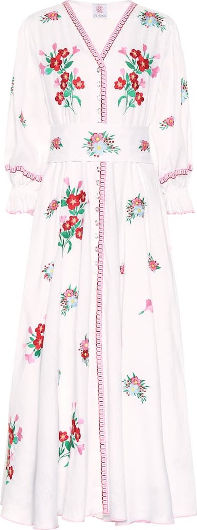 Gül Hürgel Floral-embroidered linen dress