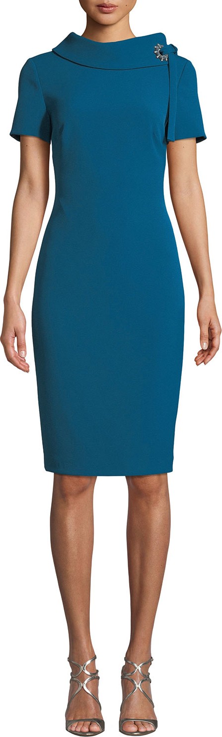 Badgley Mischka Tie-Neck Short-Sleeve Sheath Dress