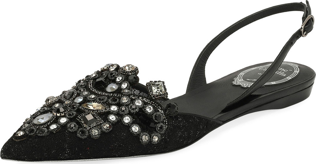Rene Caovilla Embroidered Halter Slingback Flat