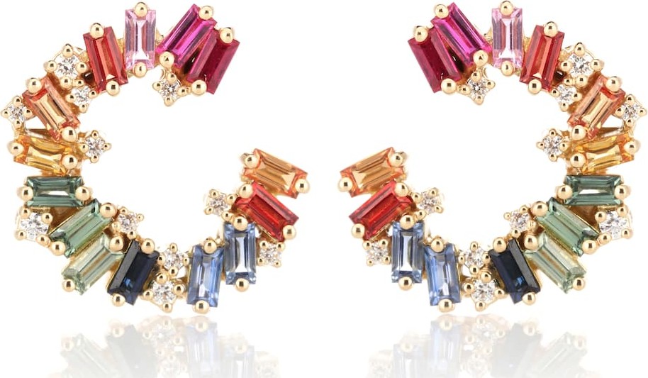 Suzanne Kalan Rainbow Spiral 18kt gold earrings with diamonds and sapphires
