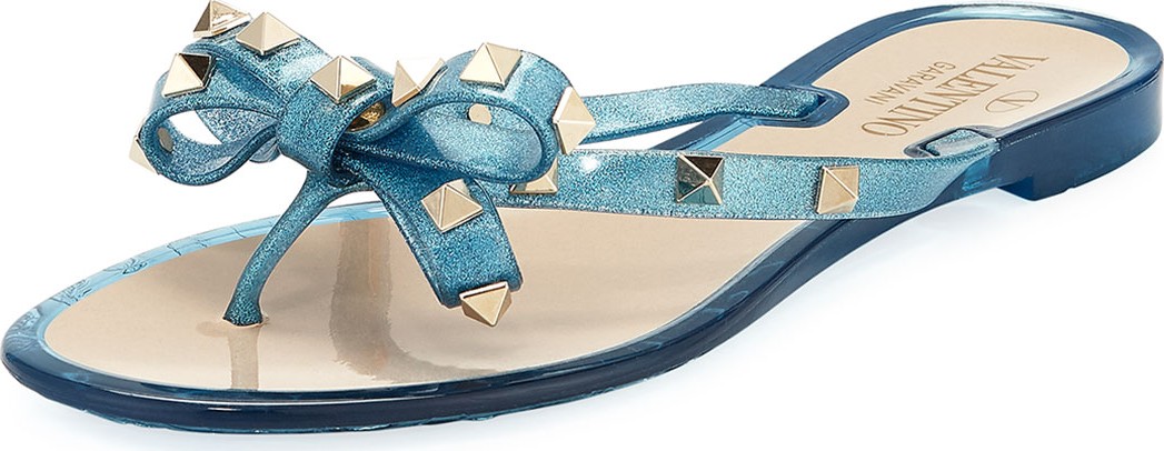 Valentino Rockstud PVC Flat Thong Sandal