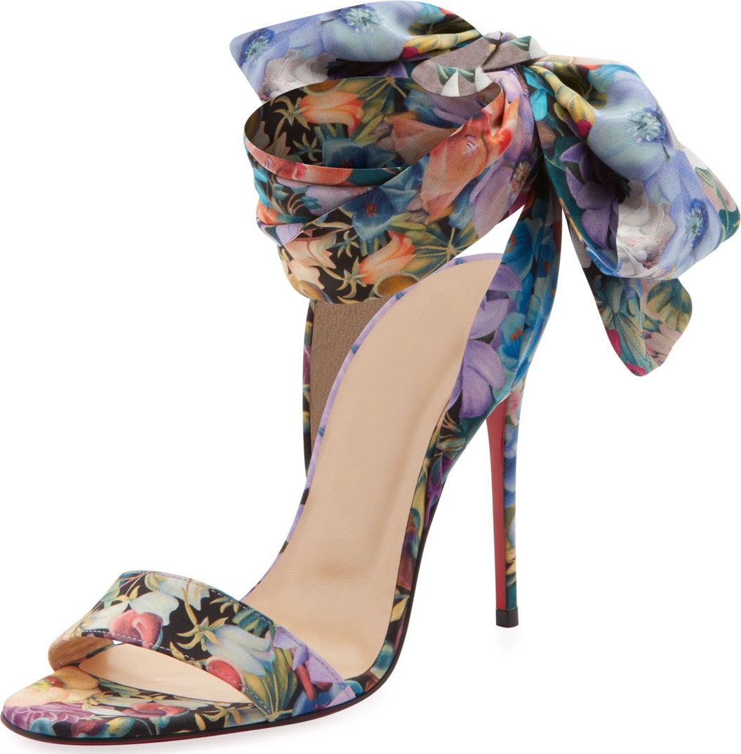 Christian Louboutin Sandale Du Desert Flower Power Satin Red Sole Sandals Christian Louboutin Sandale Du Desert Flower Power Satin Red Sole Sandals