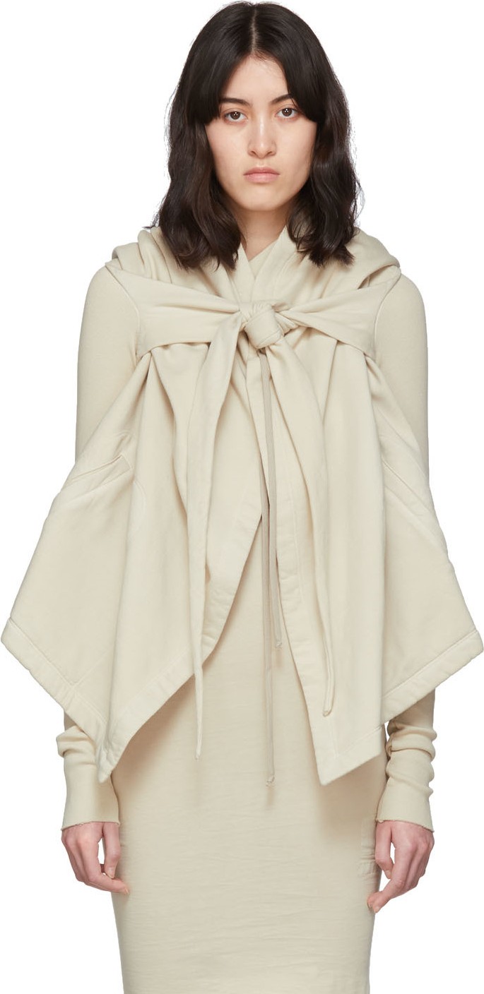 Rick Owens DRKSHDW Beige Oversized Cropped Wrap Hoodie