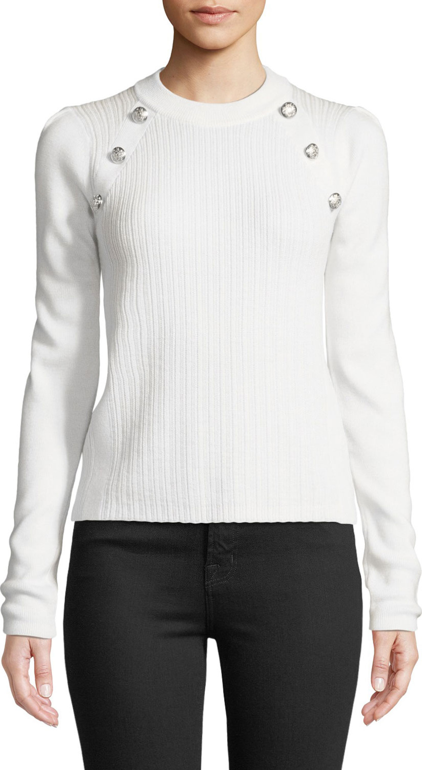 Veronica Beard Simi Wool Button-Shoulder Raglan Sweater